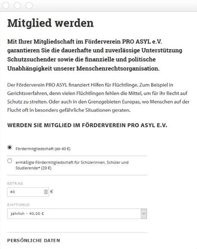 Spendenformular für Mitgliedschaft