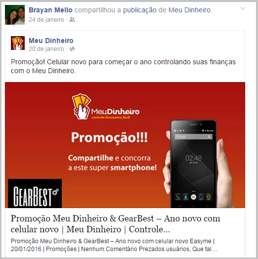 Resultado Promoção Meu Dinheiro & GearBest