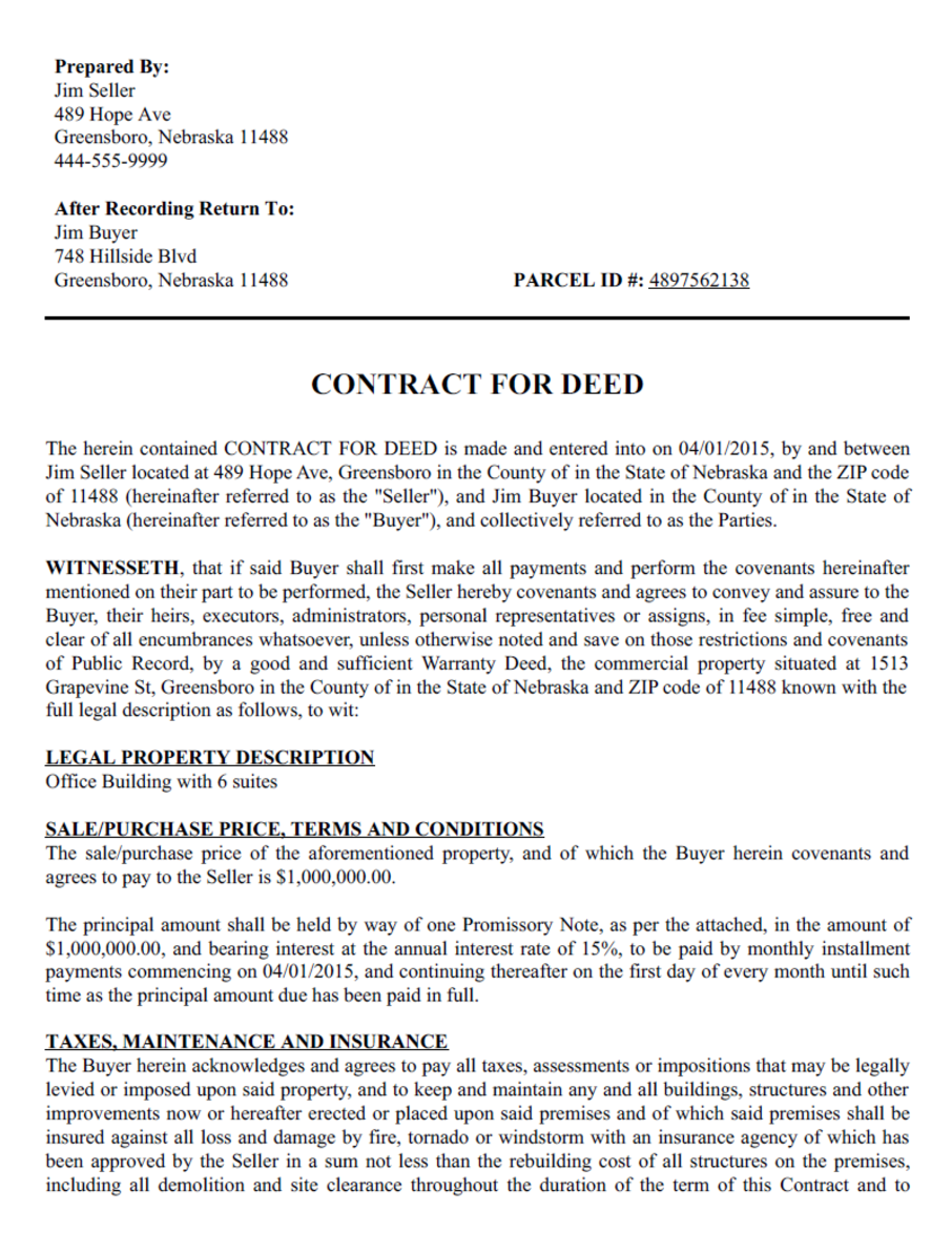 Free Printable Contract For Deed Forms