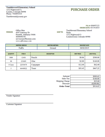 Purchase Order Template Create A Free Purchase Order Form