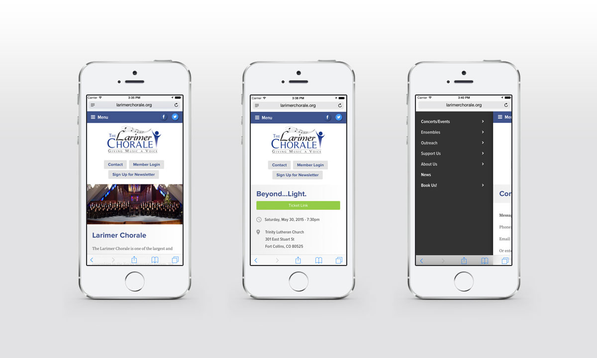 New Mobile Website Screenshots - The Larimer Chorale New Mobile Website Screenshots - The Larimer Chorale